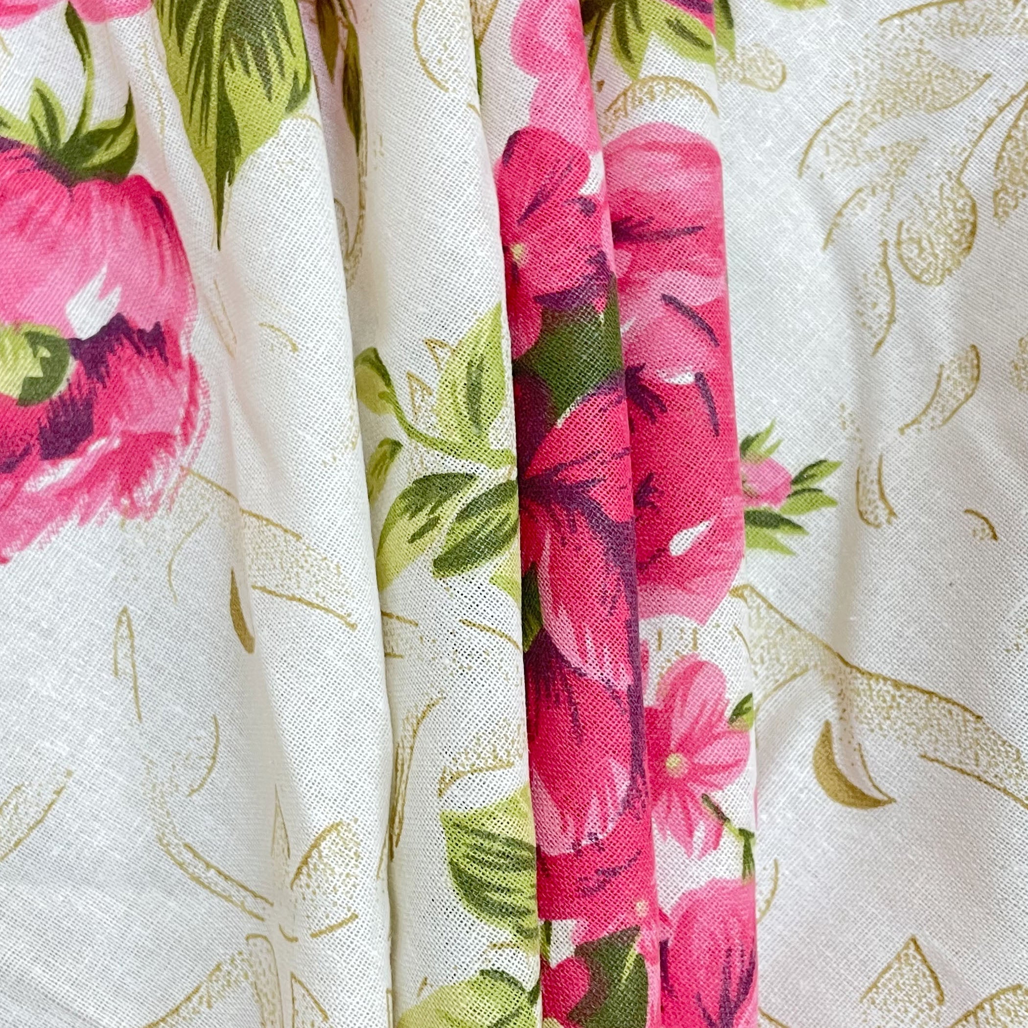 Pink Floral Print Pure Cotton 120 TC King Fitted Bedsheet with 2 Pillow Covers (72x78x10 Inches)