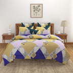 Multi-Color Mosaic Geometric Double Queen Bedsheet with Soft Blended Cotton Fabric (90x100 inches)