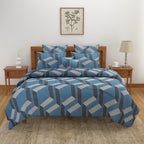 Bold Blue Geometric Blended Cotton Double Queen Bedsheet with 2 Pillow Covers (90x100 inches)