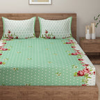 Mint Blossom Polka Blended Cotton Double Queen Bedsheet with 2 Pillow Covers (90x100 inches)