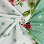 Mint Blossom Polka Blended Cotton Double Queen Bedsheet with 2 Pillow Covers (90x100 inches)