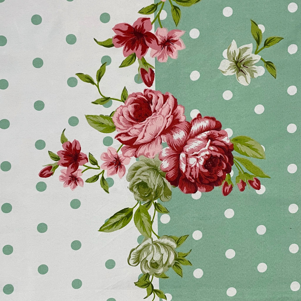 Mint Blossom Polka Blended Cotton Double Queen Bedsheet with 2 Pillow Covers (90x100 inches)