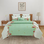 Mint Blossom Polka Blended Cotton Double Queen Bedsheet with 2 Pillow Covers (90x100 inches)