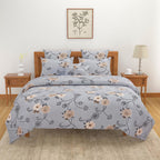 Dusty Blue Bloom Blended Cotton Double Queen Bedsheet with 2 Pillow Covers - Elegant Floral Design (90x100 inches)