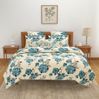 Blue Rose Elegance Blended Cotton Double Queen Bedsheet with 2 Pillow Covers - Classic Floral Charm (90x100 inches)