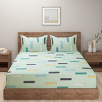 Mint Abstract Blocks Blended Cotton Double Queen Bedsheet with 2 Pillow Covers - Contemporary Minimal Design (90x100 inches)