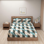 Urban Slate Mosaic Blended Cotton Double Queen Bedsheet with 2 Pillow Covers - Modern Geometric Pattern (90x100 inches)