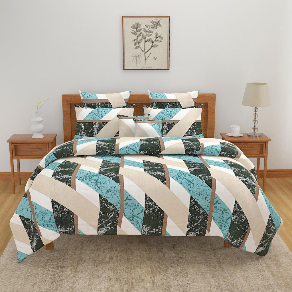 Urban Slate Mosaic Blended Cotton Double Queen Bedsheet with 2 Pillow Covers - Modern Geometric Pattern (90x100 inches)
