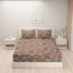 Vintage Rosewood Bloom Cotton Double Queen Bedsheet with 2 Pillow Covers - Classic Floral Elegance (90x100 inches)