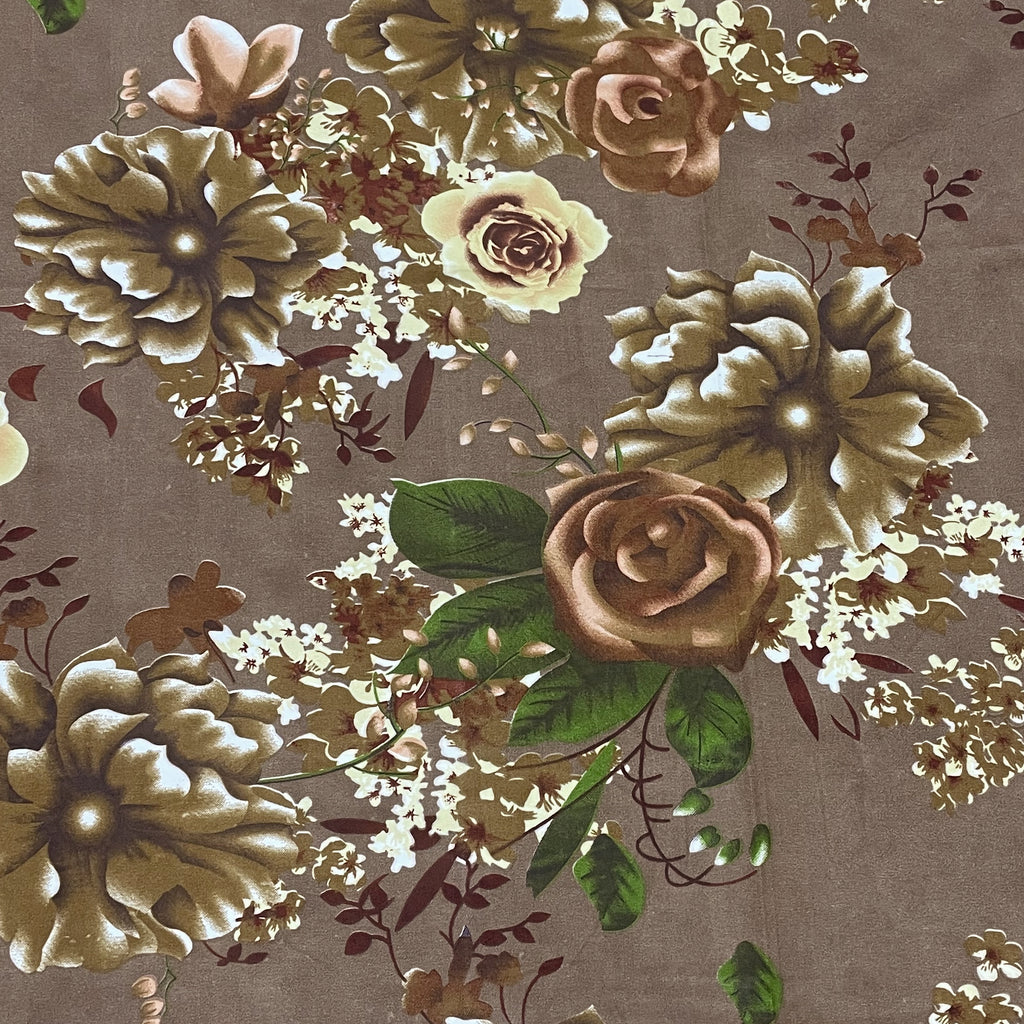 Vintage Rosewood Bloom Cotton Double Queen Bedsheet with 2 Pillow Covers - Classic Floral Elegance (90x100 inches)