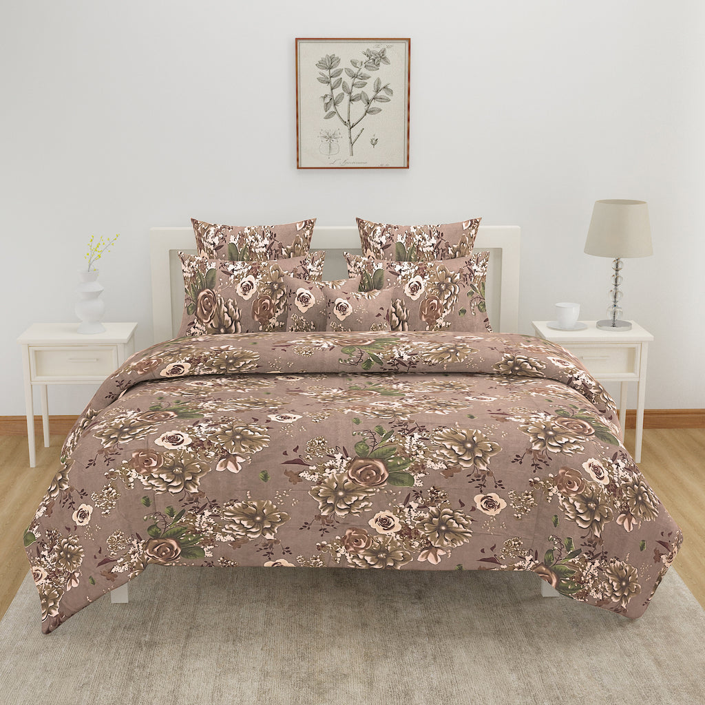 Vintage Rosewood Bloom Cotton Double Queen Bedsheet with 2 Pillow Covers - Classic Floral Elegance (90x100 inches)