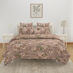 Vintage Rosewood Bloom Cotton Double Queen Bedsheet with 2 Pillow Covers - Classic Floral Elegance (90x100 inches)