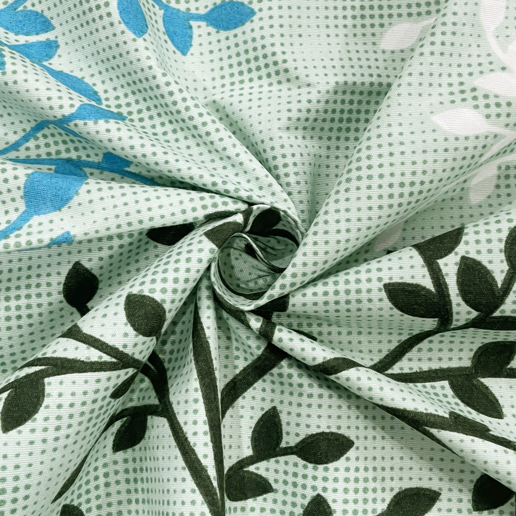 Aqua Meadow Breeze Cotton Blended Cotton Double King Bedsheet with 2 Pillow Covers - Nature-Inspired Botanical Print (90x108 inches)