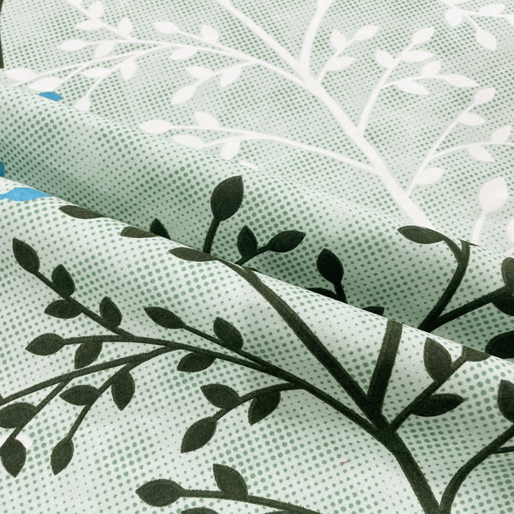 Aqua Meadow Breeze Cotton Blended Cotton Double Queen Bedsheet with 2 Pillow Covers - Nature-Inspired Botanical Print (90x100 inches)
