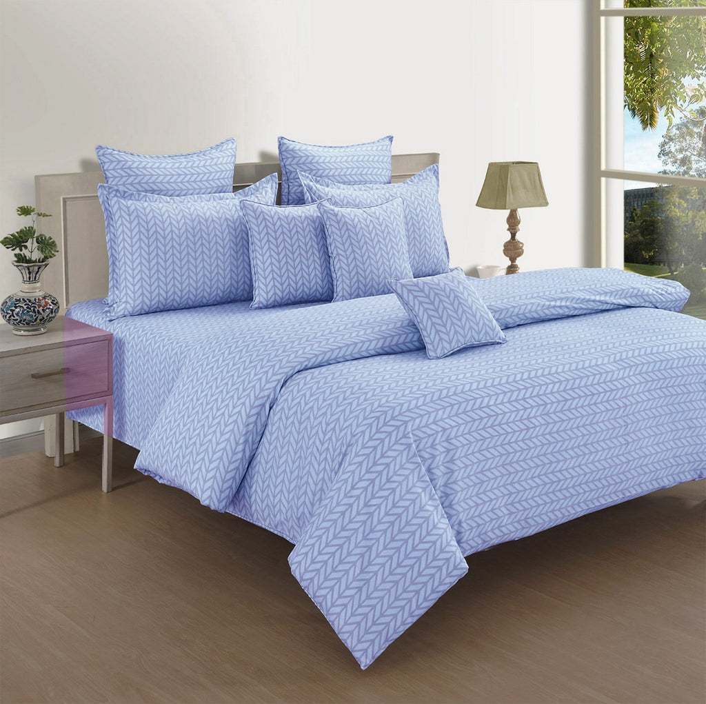 Sky Blue Minimal Chevron King Fitted Bedsheet with 2 Pillow Covers - Soft Everyday Comfort (72x78x10 inches)
