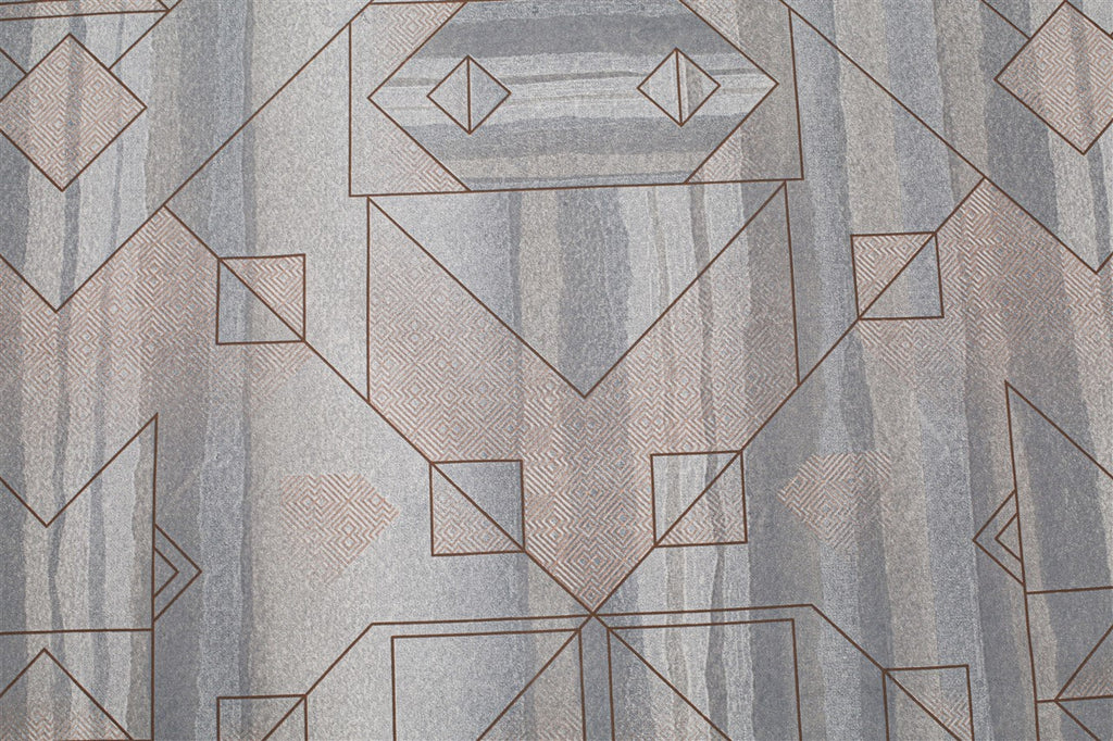 Modern Geo-Lines Double King Bedsheet with 2 Pillow Covers 200TC - Misty Grey (90x108 inches)