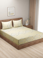 Pastel Yellow Royale Motif Double King Bedsheet with 2 Pillow Covers 200TC - Elegant Classic Design (90x108 inches)