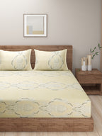 Pastel Yellow Royale Motif Double King Bedsheet with 2 Pillow Covers 200TC - Elegant Classic Design (90x108 inches)