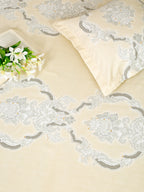 Pastel Yellow Royale Motif Double King Bedsheet with 2 Pillow Covers 200TC - Elegant Classic Design (90x108 inches)