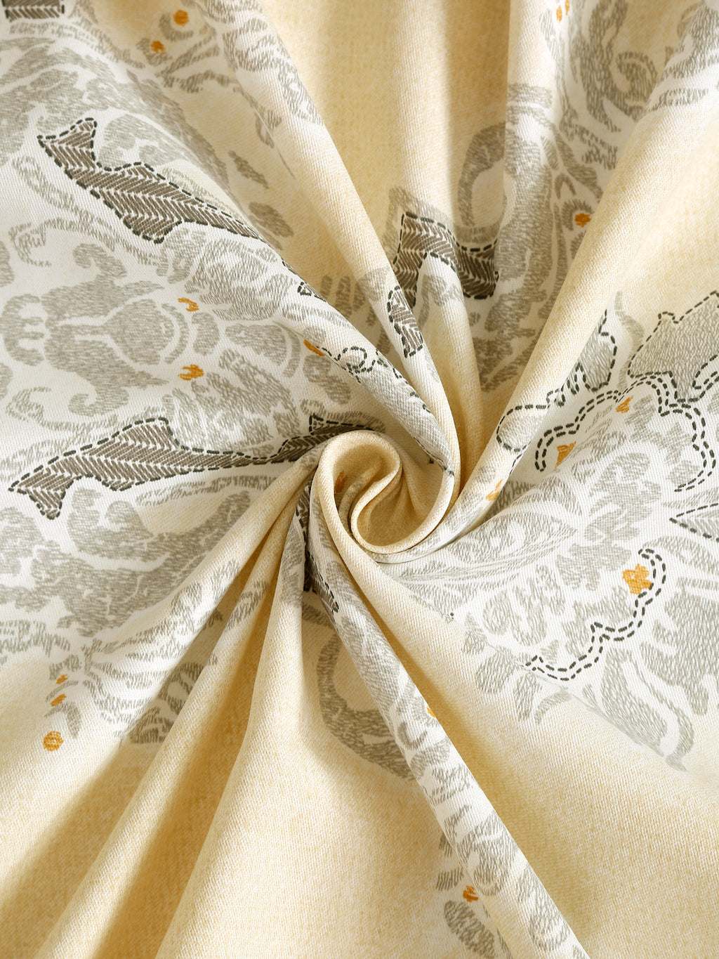 Pastel Yellow Royale Motif Double King Bedsheet with 2 Pillow Covers 200TC - Elegant Classic Design (90x108 inches)