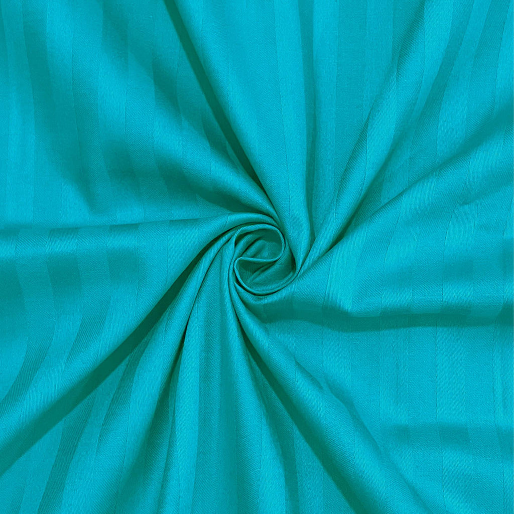 Teal Pinstripe Pure Cotton 300 TC Double King Bedsheet with 2 Pillow Covers (90x108 Inches)