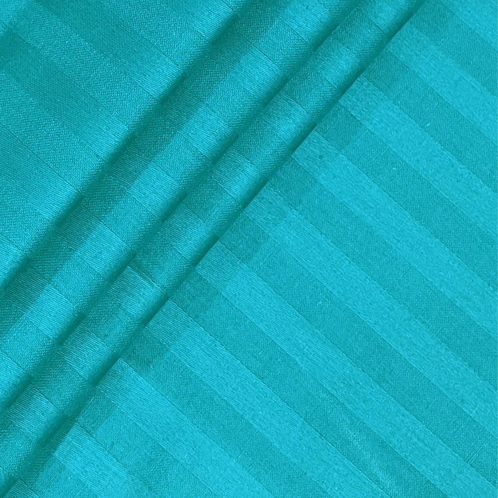 Teal Pinstripe Pure Cotton 300 TC Double King Bedsheet with 2 Pillow Covers (90x108 Inches)