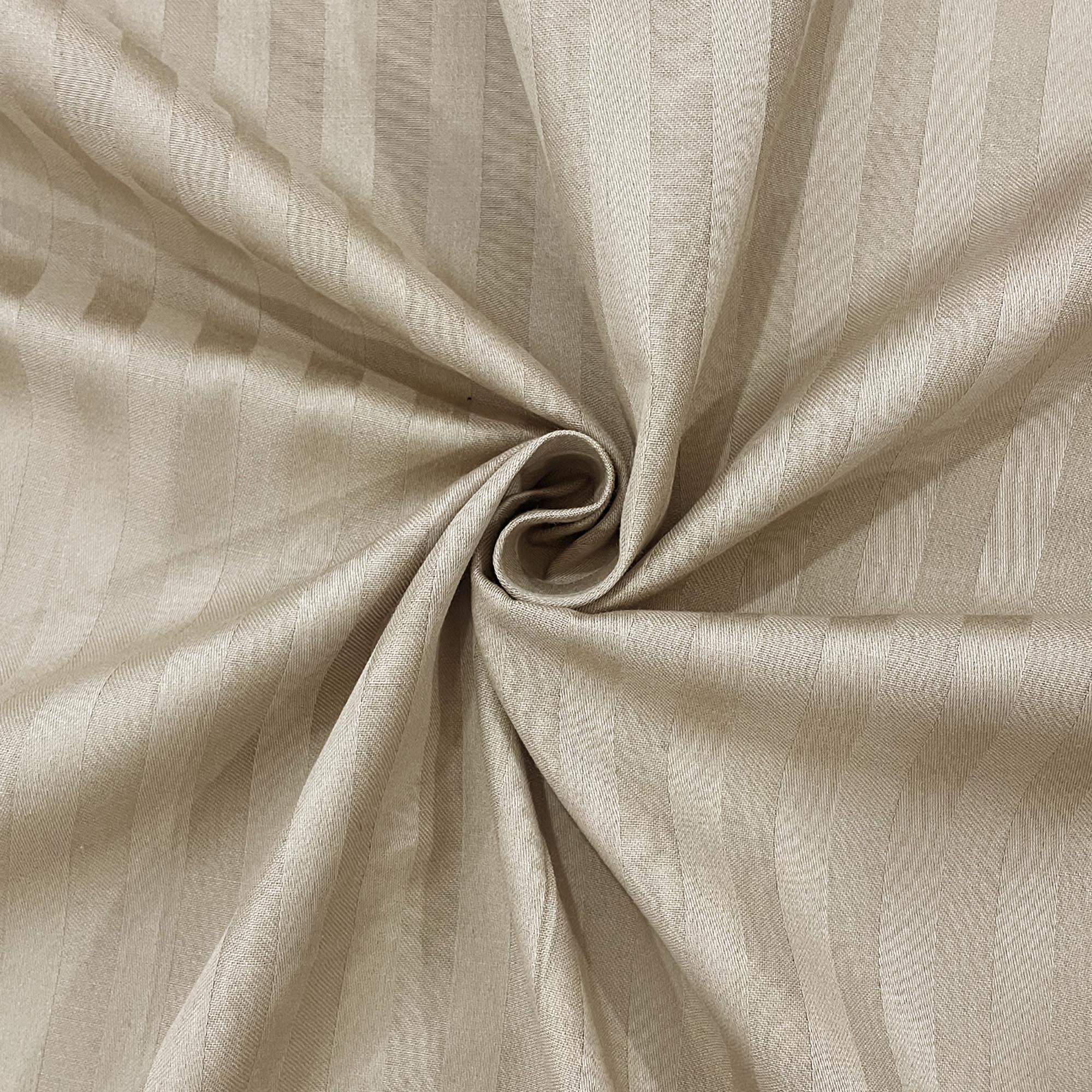 Beige Pinstripe Pure Cotton 300 TC Double King Bedsheet with 2 Pillow Covers (90x108 Inches)