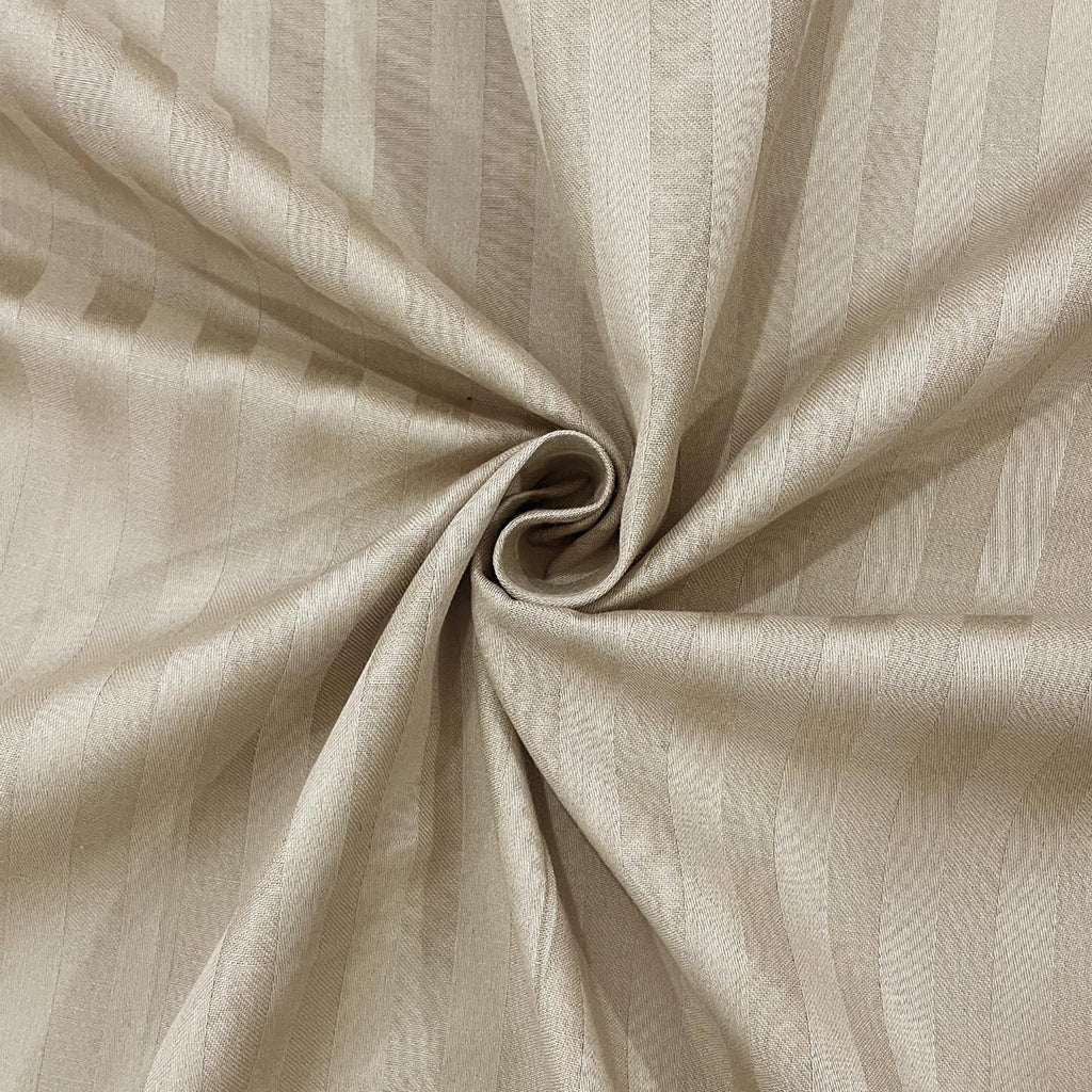 Beige Pinstripe Pure Cotton 300 TC Double King Bedsheet with 2 Pillow Covers (90x108 Inches)