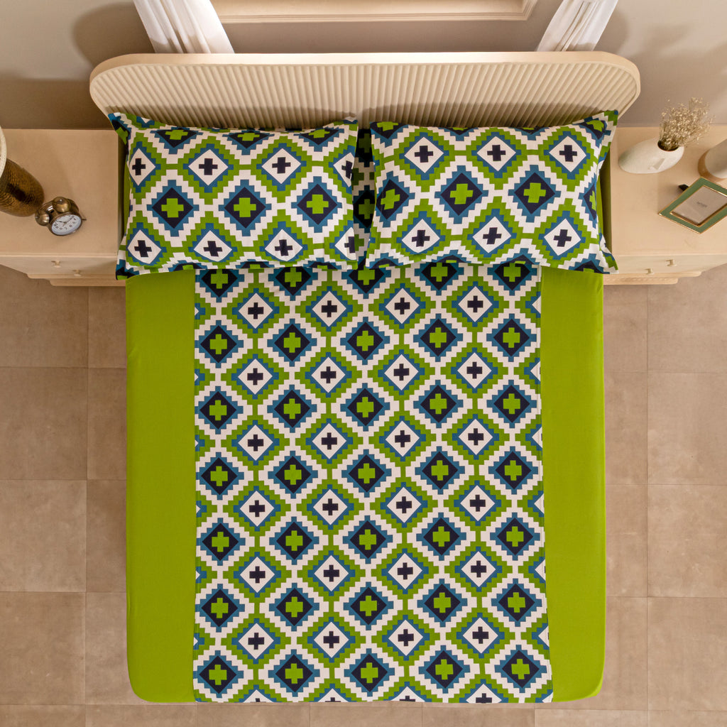 Symmetry in Spring - 200TC Vibrant Green Cotton Single Bedsheet (60x90 Inches)