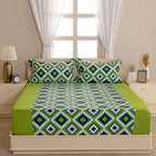 Symmetry in Spring - 200TC Vibrant Green Cotton Single Bedsheet (60x90 Inches)