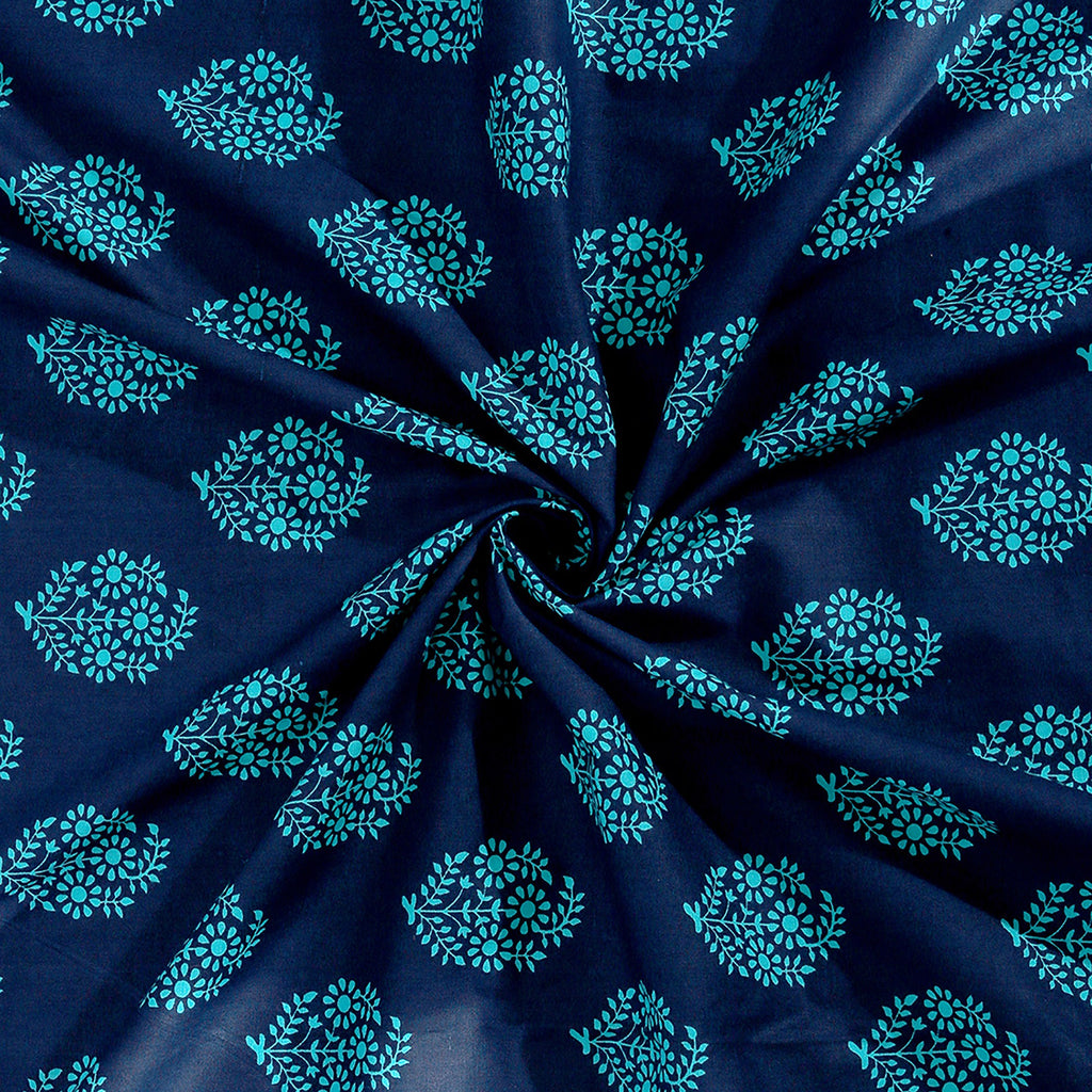 Indigo Oasis - Traditional Buti 200TC Cotton Double King (90x108 Inches)