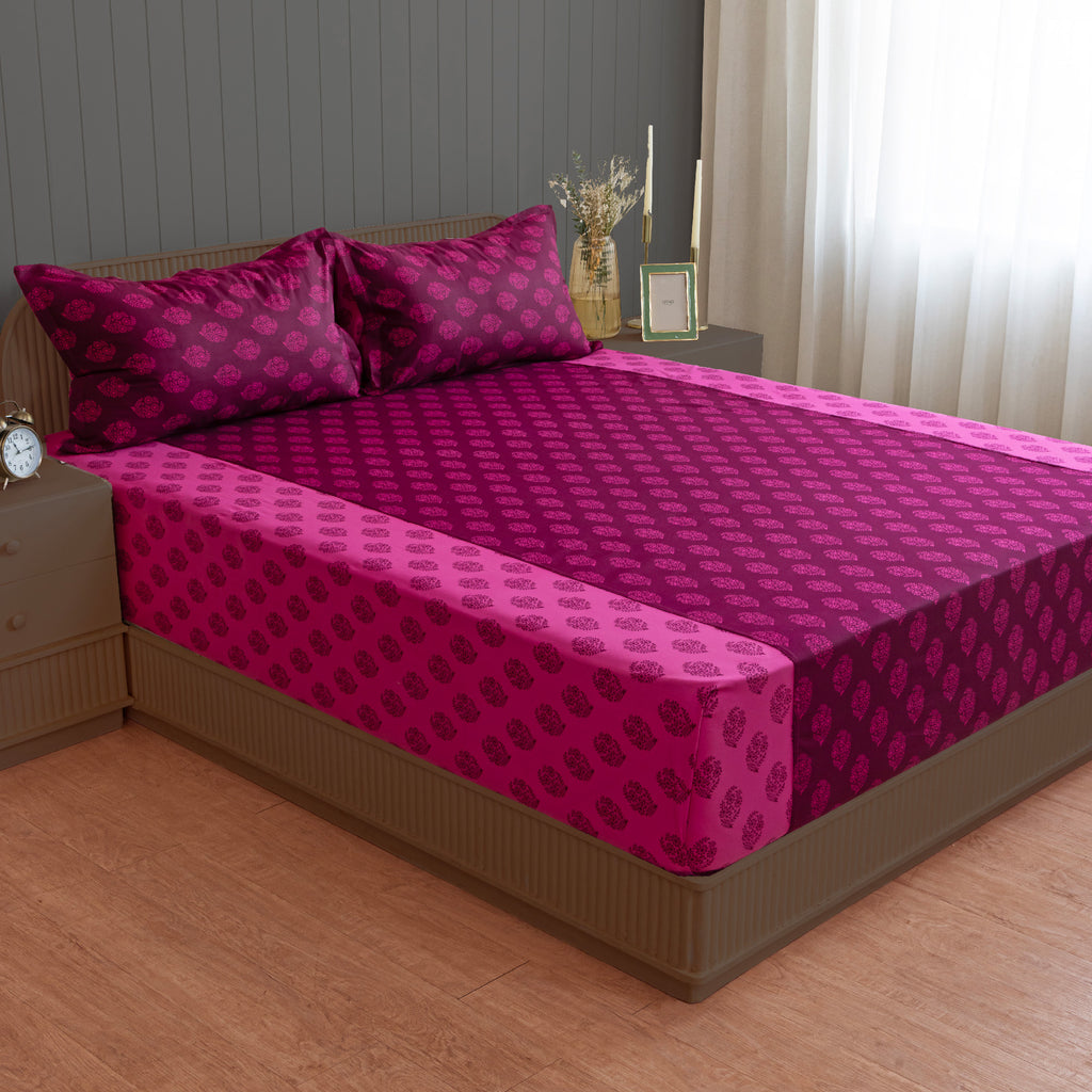 Magenta Mirage - Ethnic Buti 200TC Cotton Double King (90x108 Inches)