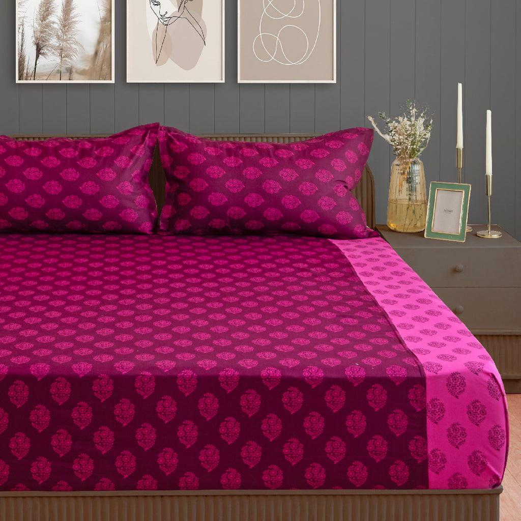 Magenta Mirage - Ethnic Buti 200TC Cotton Double King (90x108 Inches)