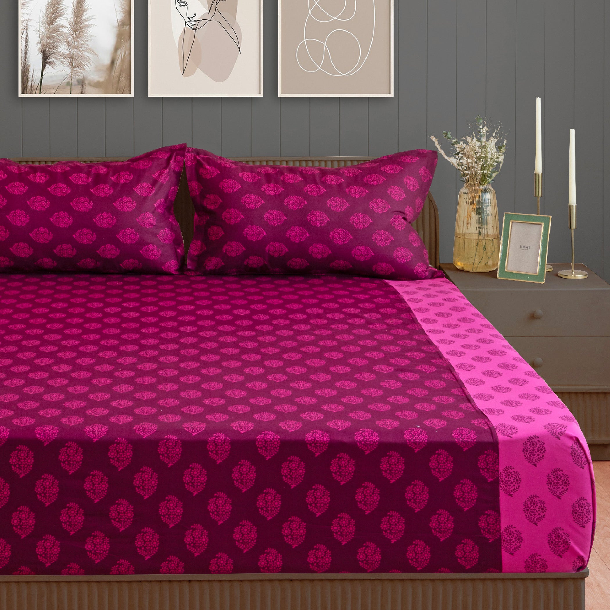 Magenta Mirage - Ethnic Buti 200TC Cotton Double King (90x108 Inches)
