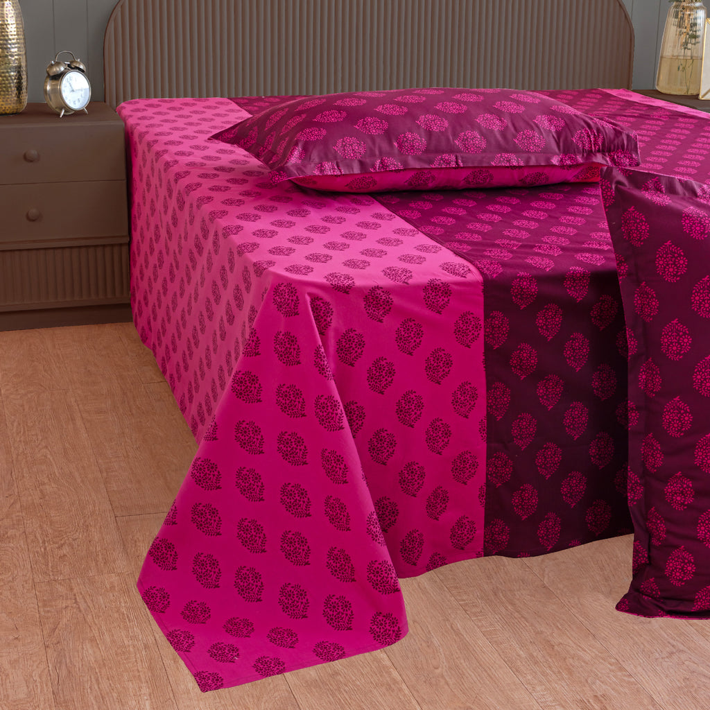 Magenta Mirage - Ethnic Buti 200TC Cotton Double King (90x108 Inches)