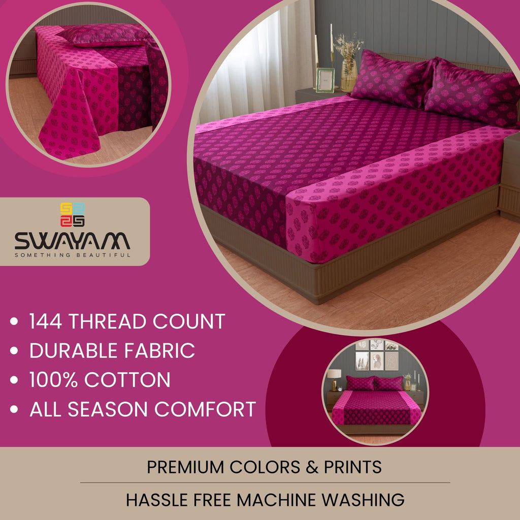 Magenta Mirage - Ethnic Buti 200TC Cotton Double King (90x108 Inches)