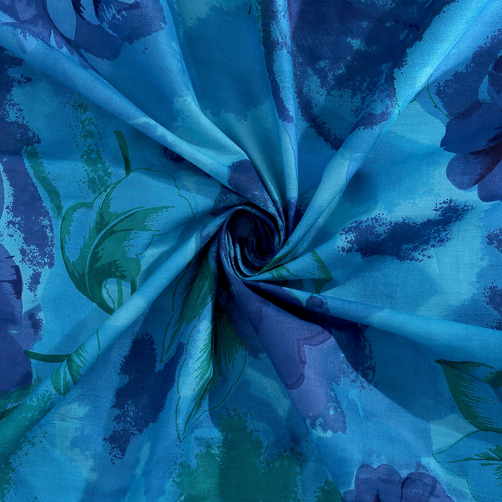 Oceanic Embrace - Deep Blue Floral 200TC Cotton Double King (90x108 Inches)