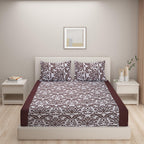 Ivory & Wine Baroque Damask Print Pure Cotton 200 TC Double King Bedsheet with 2 Pillow Covers (90x108 Inches)