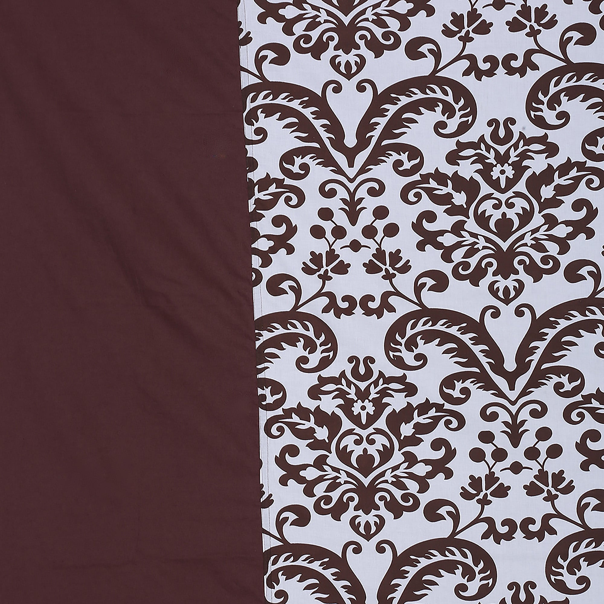 Ivory & Wine Baroque Damask Print Pure Cotton 200 TC Double King Bedsheet with 2 Pillow Covers (90x108 Inches)