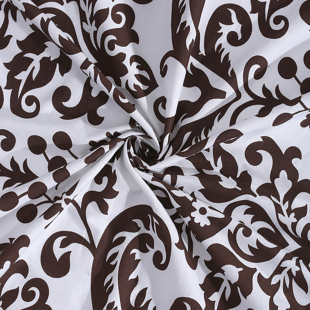 Ivory & Wine Baroque Damask Print Pure Cotton 200 TC Double King Bedsheet with 2 Pillow Covers (90x108 Inches)