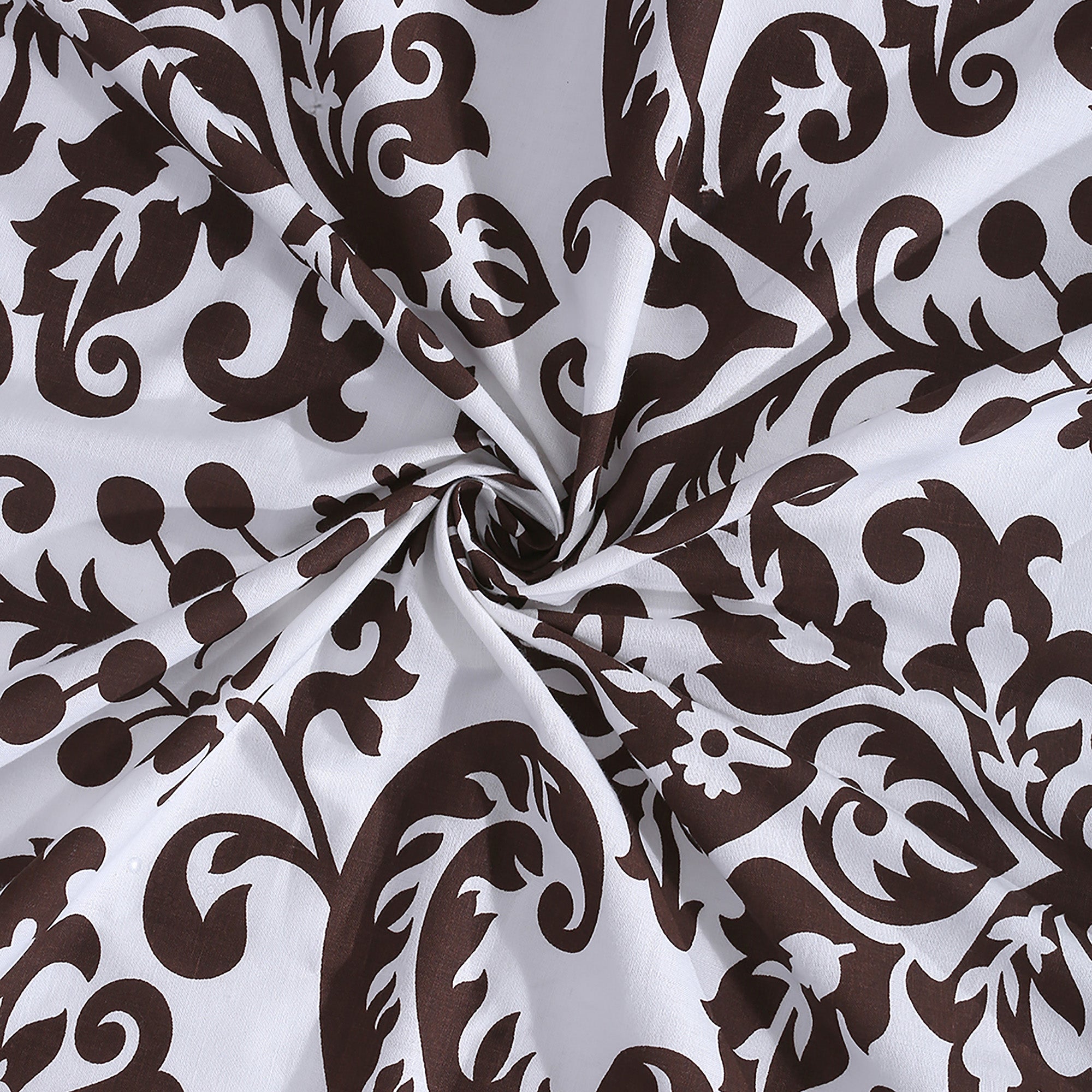 Ivory & Wine Baroque Damask Print Pure Cotton 200 TC Double King Bedsheet with 2 Pillow Covers (90x108 Inches)
