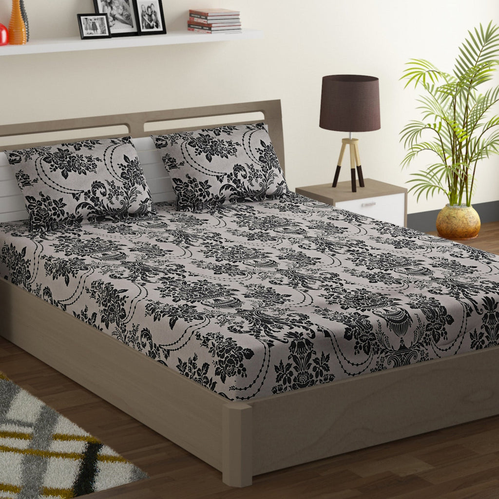 Baroque Elegance - Timeless 144TC Roto Cotton Ethnic Motif Super King Bedsheet (108x108 Inches)