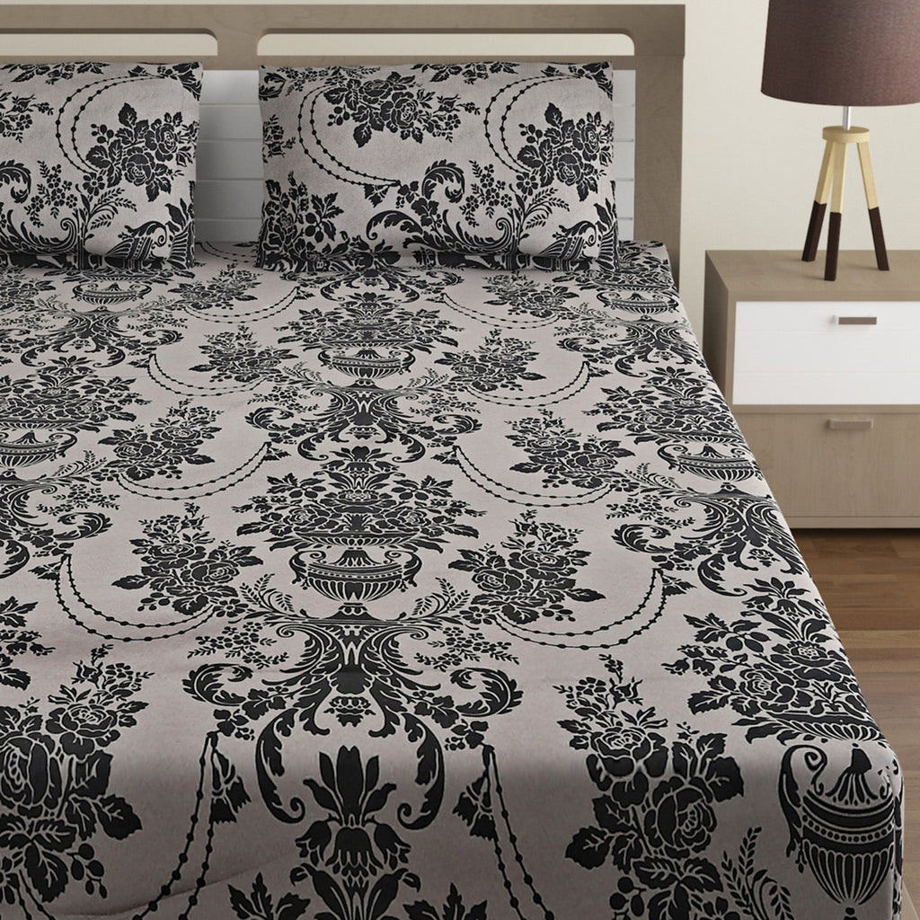 Baroque Elegance - Timeless 144TC Roto Cotton Ethnic Motif King Fitted Bedsheet (72x78x10 Inches)