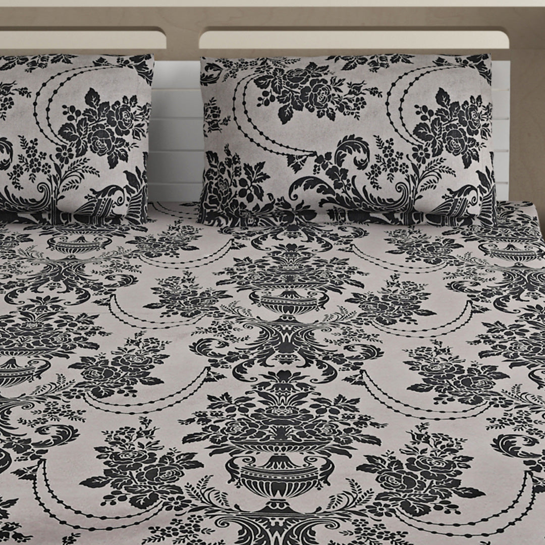 Baroque Elegance - Timeless 144TC Roto Cotton Ethnic Motif Queen Fitted Bedsheet (60x73x10 Inches)