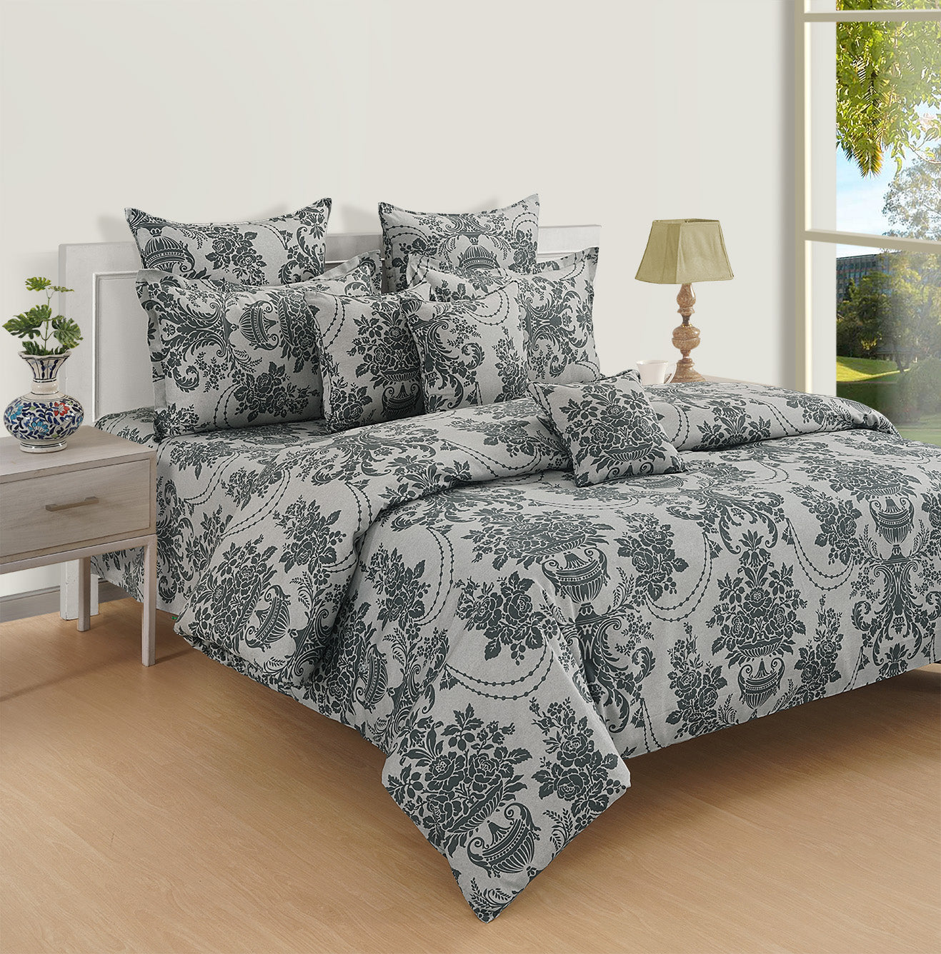 Baroque Elegance - Timeless 144TC Roto Cotton Ethnic Motif Queen Fitted Bedsheet (60x73x10 Inches)