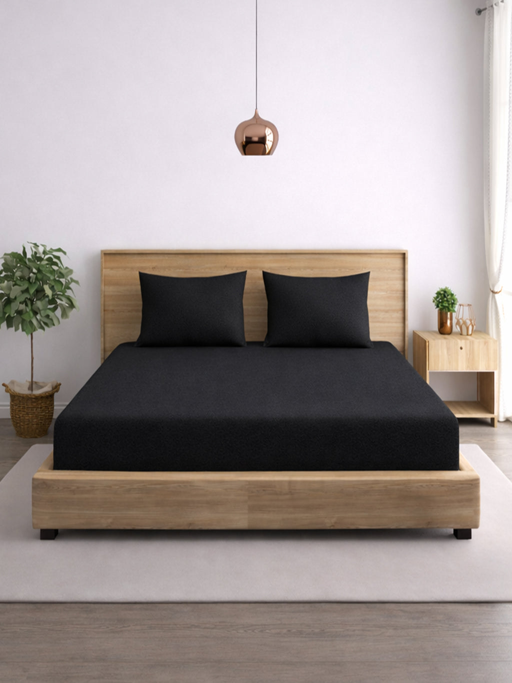 Solid Black Thermal Double King Bedsheet with 2 Matching Pillow Cover (90x108 inches)