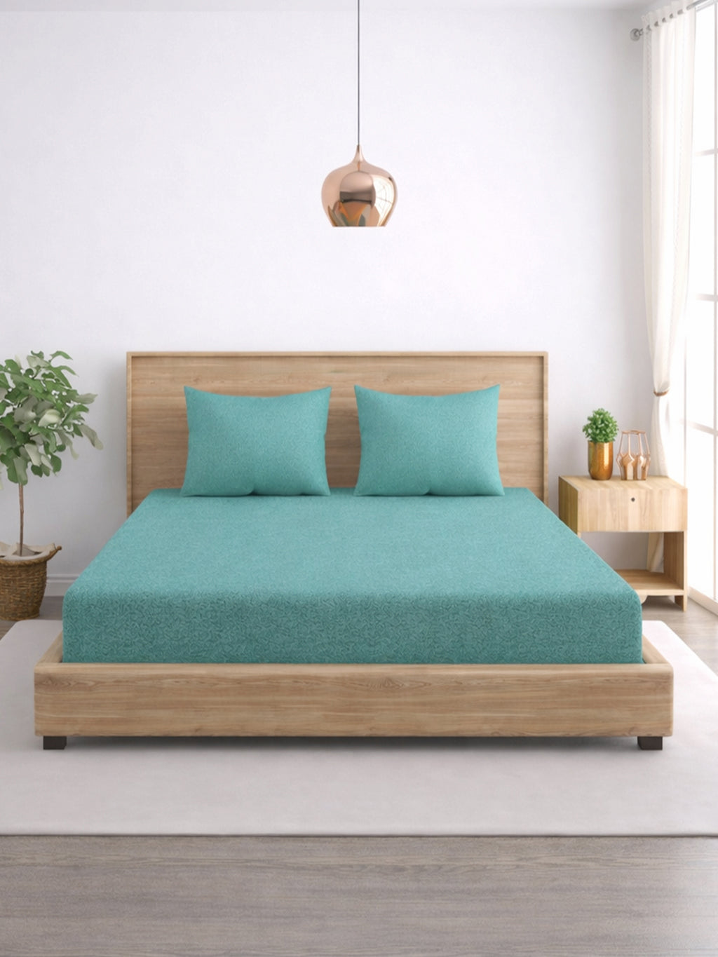 Solid Teal Thermal Fleece Double King Bedsheet with 2 Matching Pillow Cover (90x108 inches)