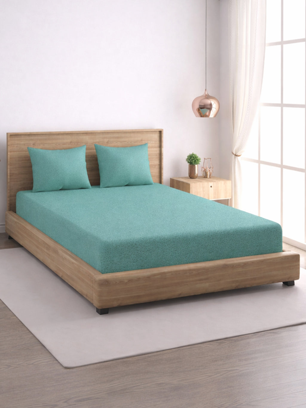 Solid Teal Thermal Fleece Double King Bedsheet with 2 Matching Pillow Cover (90x108 inches)