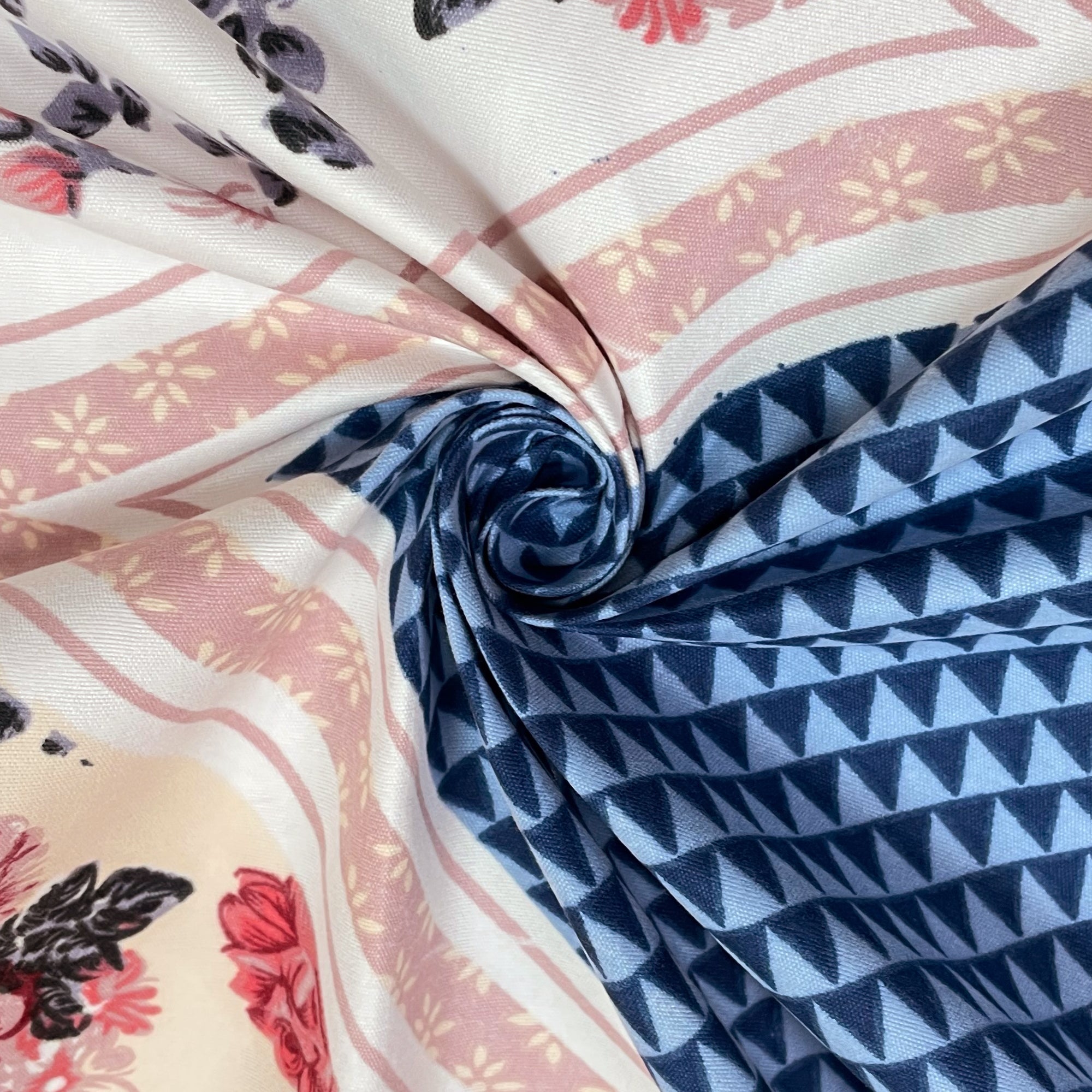 Bold Red & Blue Arch Floral Double Queen Bedsheet - Soft Cotton Feel, Vibrant Printed Design (90x100 inches)