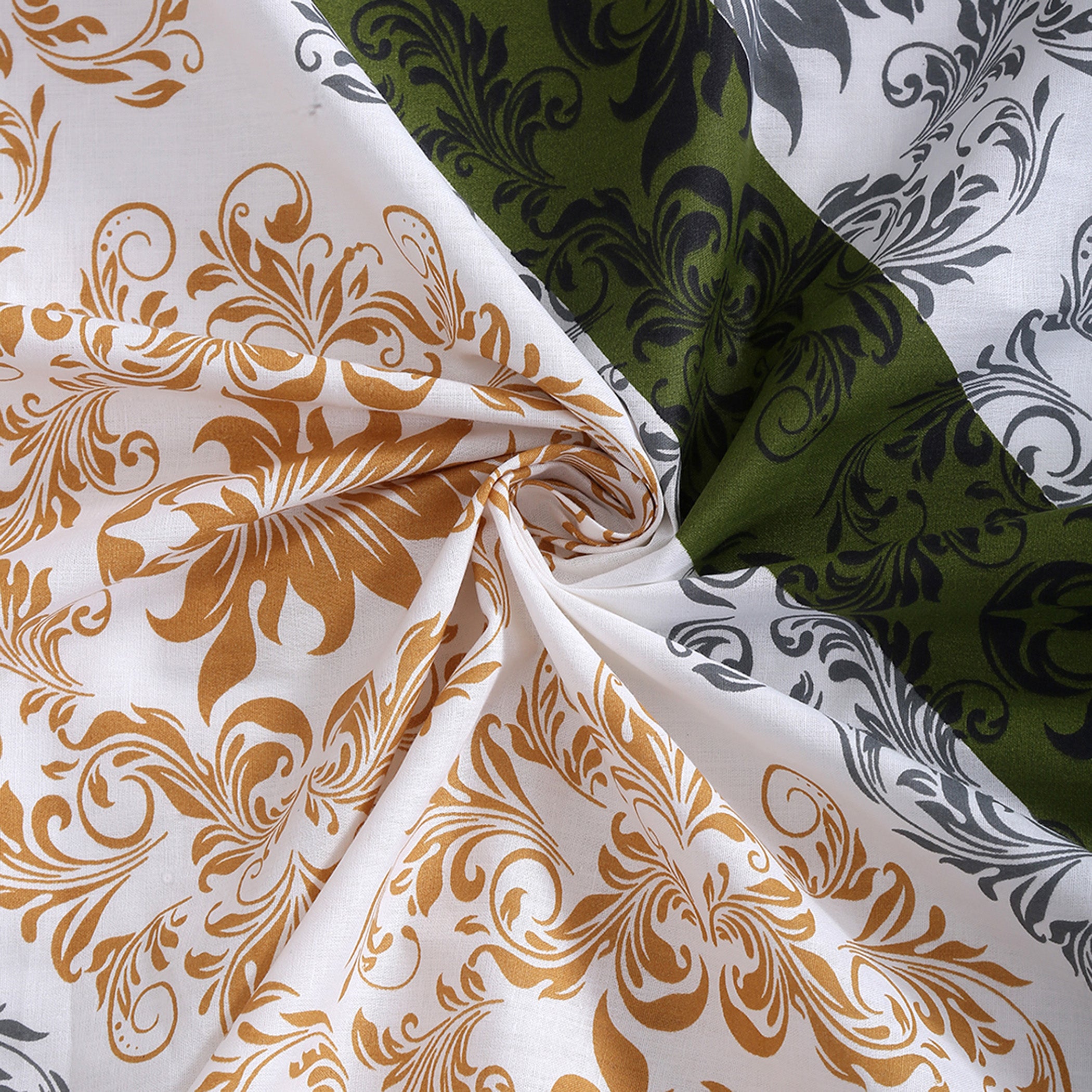 White & Green Geometric Floral Print Pure Cotton 160 TC Double Queen Bedsheet with 2 Pillow Covers (90*100 Inches)